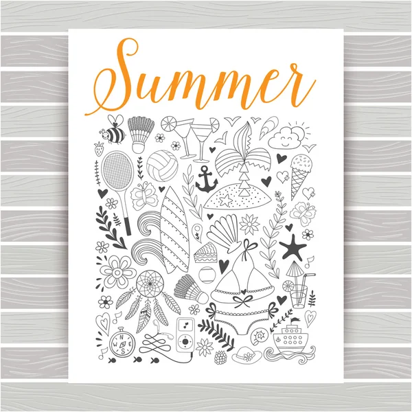 Sommaren beach hand dras resor semester doodle vektorelement — Stock vektor