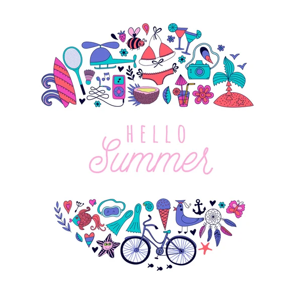 Summer beach hand drawn vector travel vacation doodle elements — Stock Vector