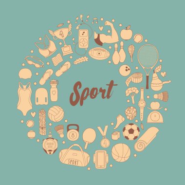 Fitness ve spor öğeleri doodle tarzı