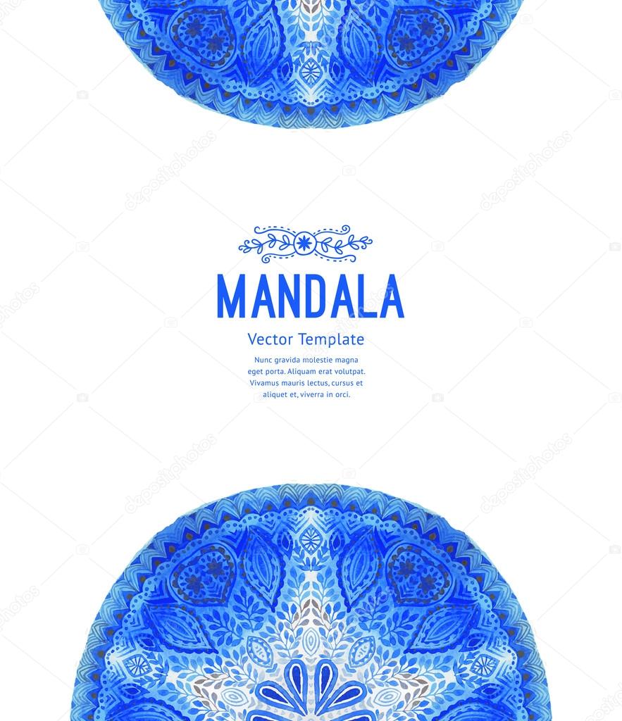 Watercolor mandala, lace ornament made of round pattern in oriental style.