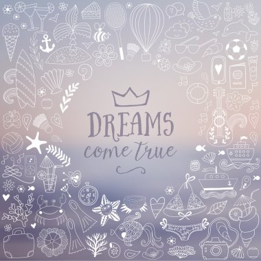 yaz plaj elle çizilmiş vektör seyahat tatil doodle öğeleri