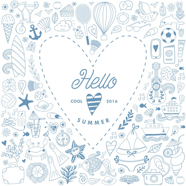 Sommer Strand Hand gezeichnet Vektor Reise Urlaub Doodle-Elemente — Stockvektor