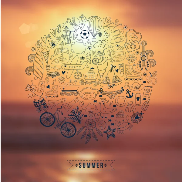 Lato Plaża ręcznie rysowane wektor podróży wakacyjnych doodle elementów — Wektor stockowy