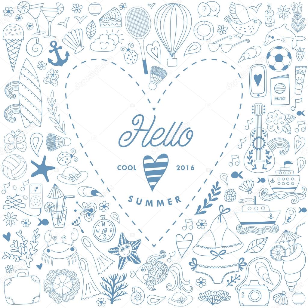 summer beach hand drawn vector travel vacation doodle elements