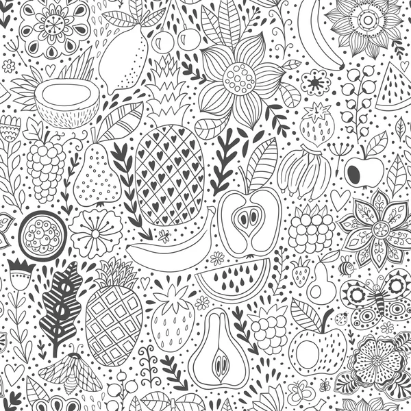 Fruit doodles naadloze vector patroon. Hand getekende zomer achtergrond — Stockvector