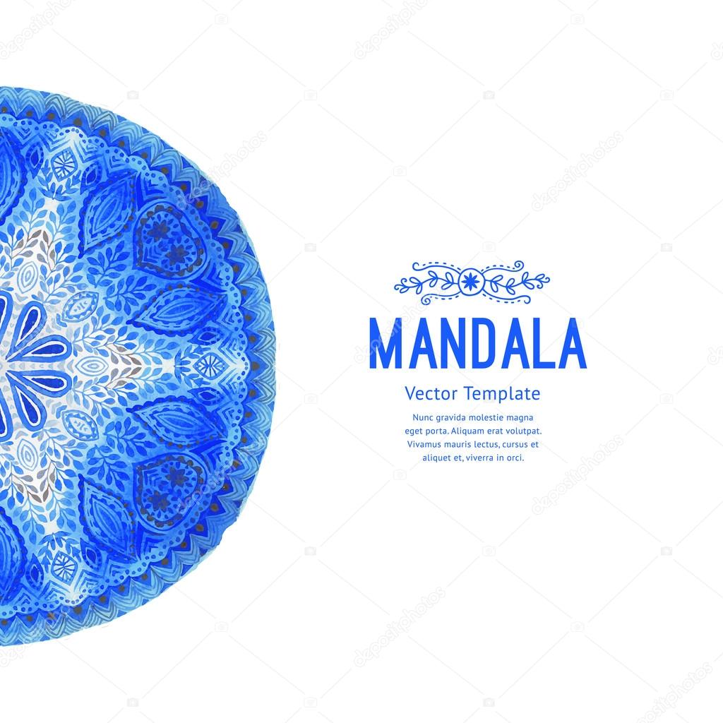 Watercolor mandala, lace ornament made of round pattern in oriental style.