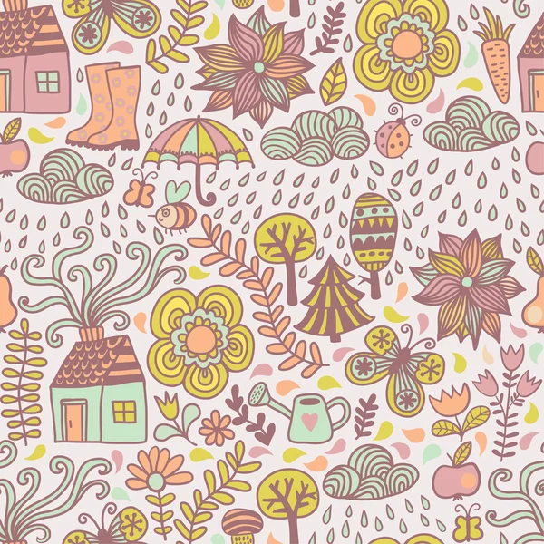 Vector seamless pattern, autumn doodles card. — Stock Vector