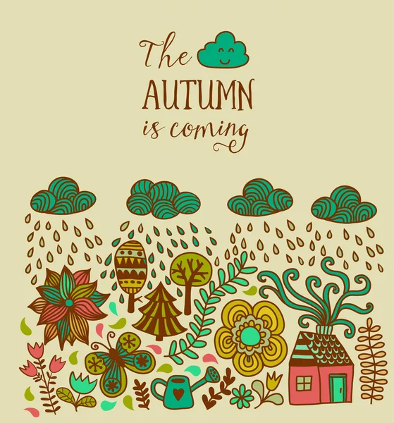 Tarjeta de garabatos de otoño vectorial . — Vector de stock