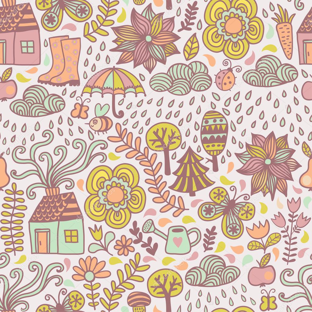 Vector seamless pattern, autumn doodles card.