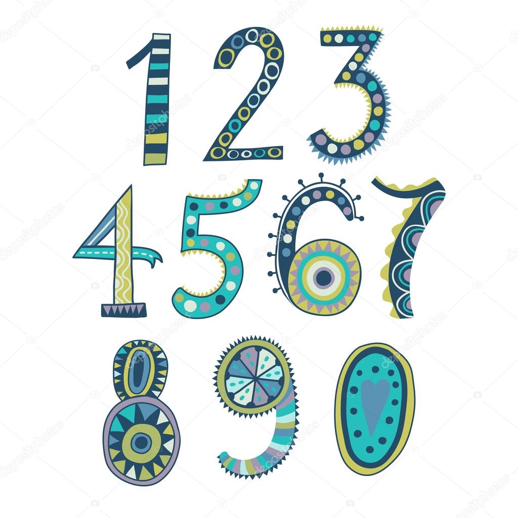 Whimsical hand drawn numbers