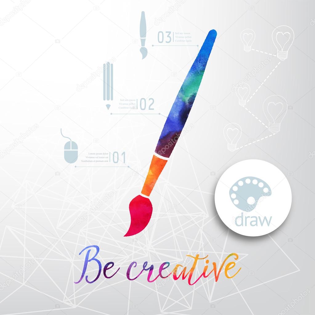 Vector  watercolor human head icon. Watercolor creative concept. Vector concept - creative person. Lettering. quote. Creative artist