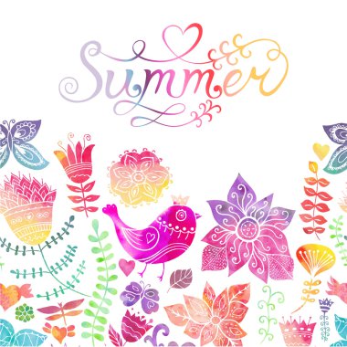 suluboya çiçek tebrik kartı