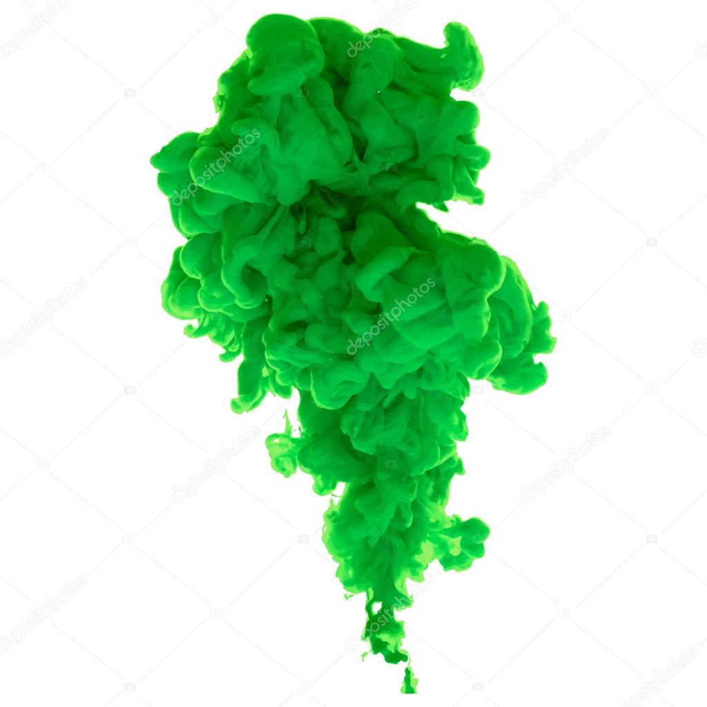 Green ink cloud swirling in water