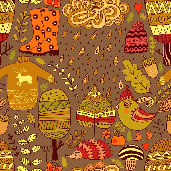 Seamless doodling autumn pattern — ストックベクタ