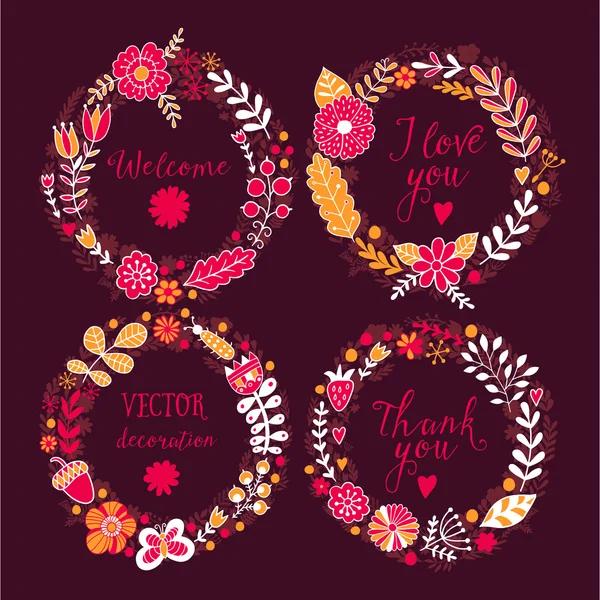 Conjunto de cuatro marcos florales — Vector de stock