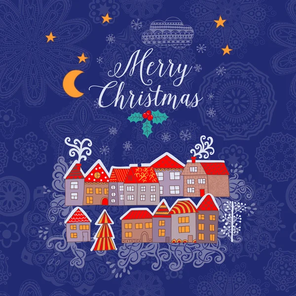 Weihnachtsgrußkarte mit Häusern — Stockvektor