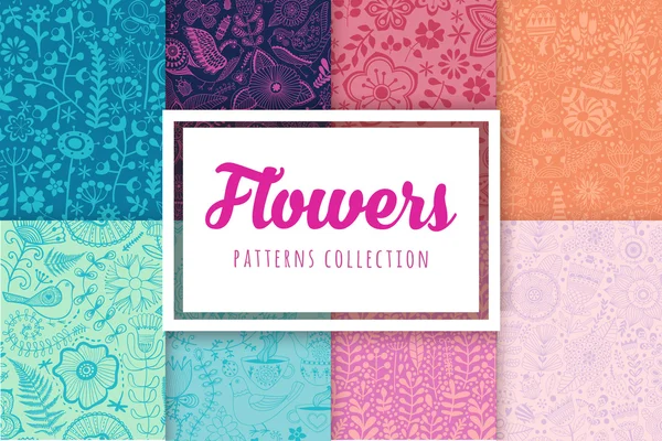 Набор из восьми красочных цветочных узоров бесшовной мозаики — стоковый вектор