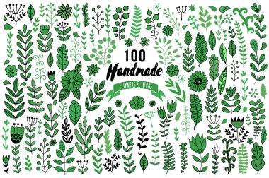 çiçekler ve yapraklar öğeleri kümesi