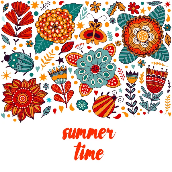 Summer time flowers and leaves — Stockvector