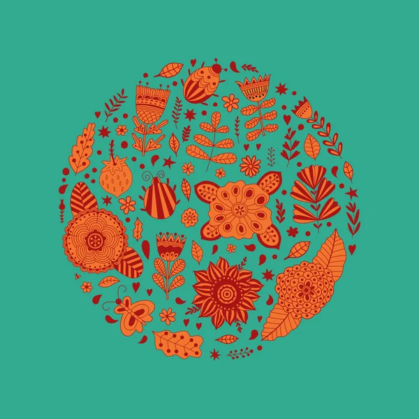 Cercle floral avec fleurs gribouillis — Image vectorielle