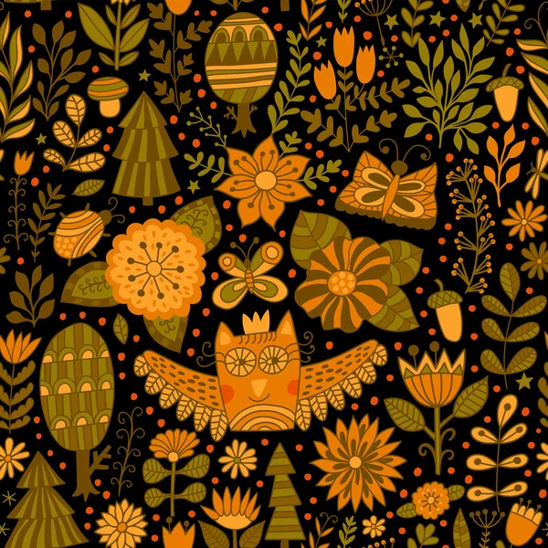 Motif floral sans couture avec hibou — Image vectorielle