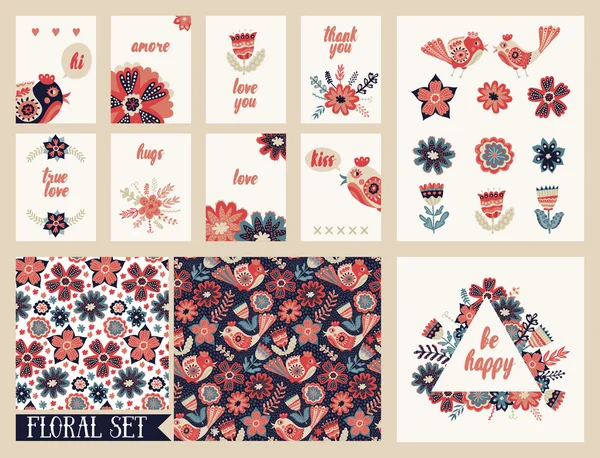 Colección de elementos florales vintage — Vector de stock