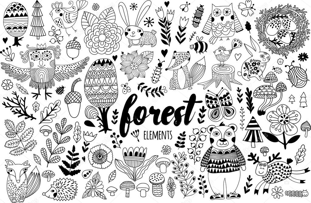 forest elements in childish style