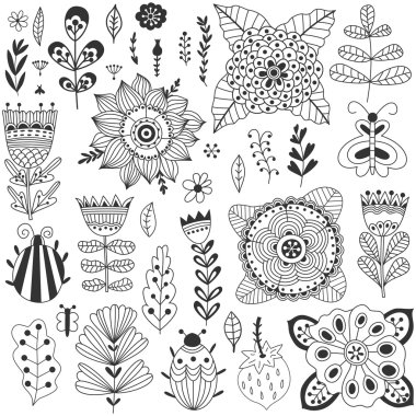 Vektör çizim çiçek ve otlar