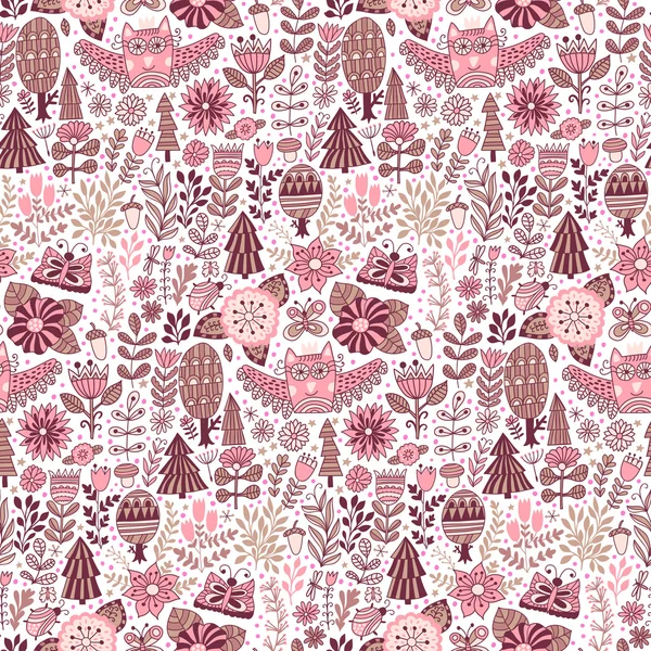 Diseño del bosque vectorial, patrón floral sin costuras — Vector de stock