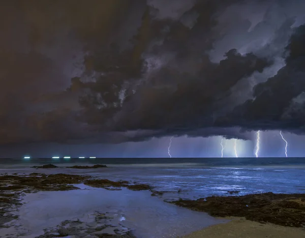 Tempestade Noturna Forças Eletricidade Natureza — Fotografia de Stock