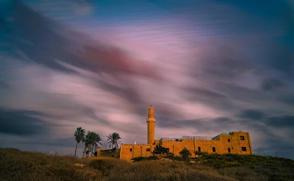 Drammatico Tramonto Vista Sulla Moschea Luogo Santo — Foto Stock