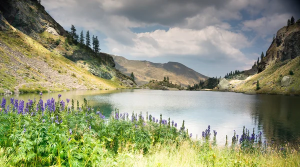 アルプスの山のロマンチックな湖 ストック画像