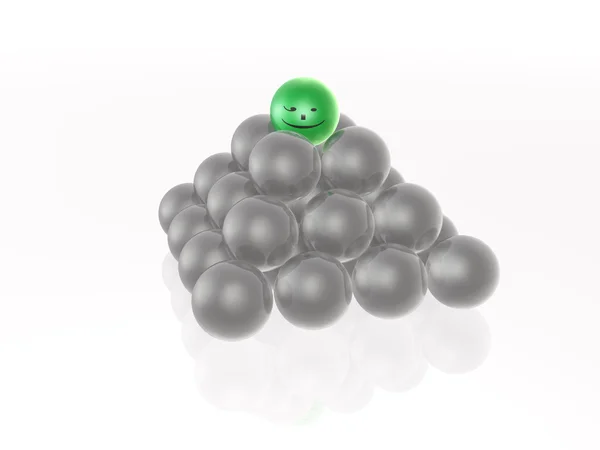 Green and grey spheres in the pyramid on white — Stock Photo, Image