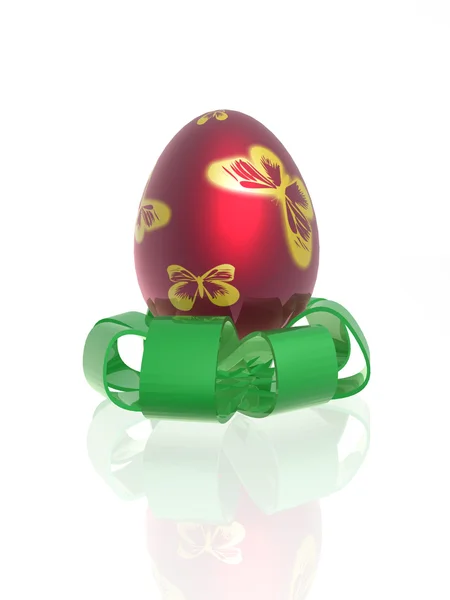 Easter egg on white reflective background — Stock Photo, Image