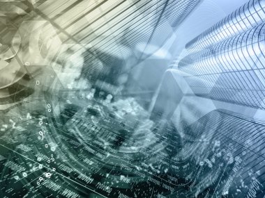 Elektronik cihaz, binalar ve basamak bilgisayar arka plan