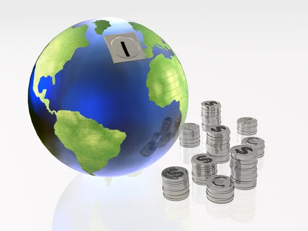 Earth globe as money box on white background