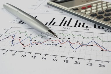 grafik, kalem ve hesap makinesi ile iş arka