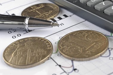 Para, hesap makinesi, grafik ve kalem ile mali geçmiş