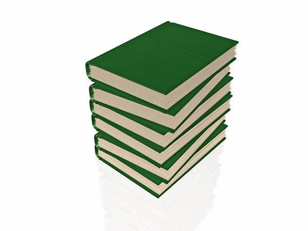 Зеленые книги, белый отражающий фон — стоковое фото
