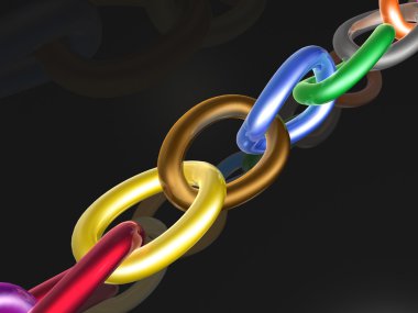 Zincir renkli bağlantılar, siyah yansıtıcı arka planla