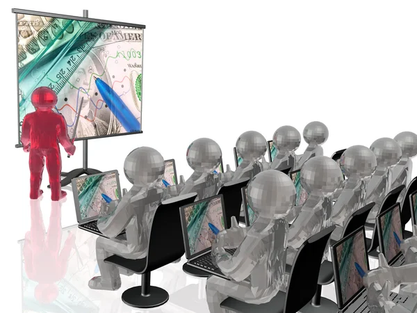 Dizüstü bilgisayarlar ve ekran kırmızı adam — Stok fotoğraf