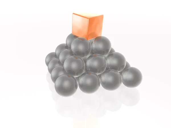 Red cube and grey spheres — Stock Photo, Image