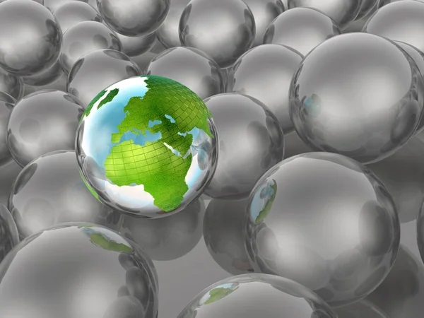 Earth and grey spheres — Stock Photo, Image