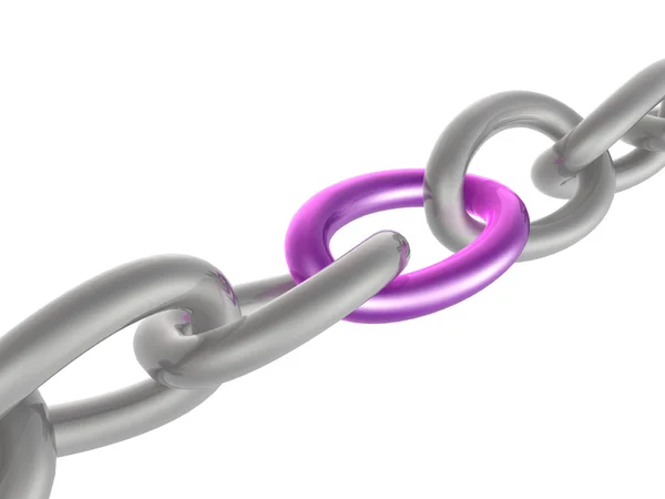 Cadeia cinza com ligação violeta, fundo branco — Fotografia de Stock