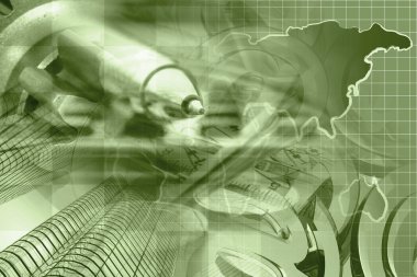 Binalar, harita, grafik ve kalem ile finansal arka plan