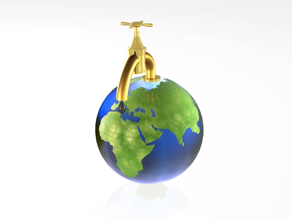 Globe with tap on the white reflective background — Stock Photo, Image