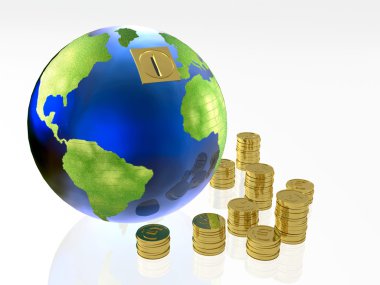 Beyaz arka plan üzerinde para kutu olarak dünya Küre