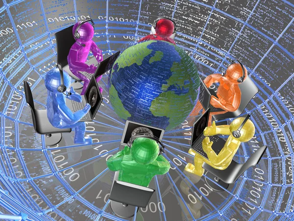 Globe and color mans - abstract computer background — Stock Photo, Image