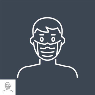 Tıbbi maskeli adam vektör ile ilgili ince çizgi simgesi.