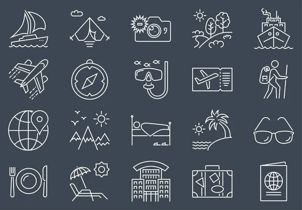 Reisebezogenes Vektor Line Icon Set. — Stockvektor